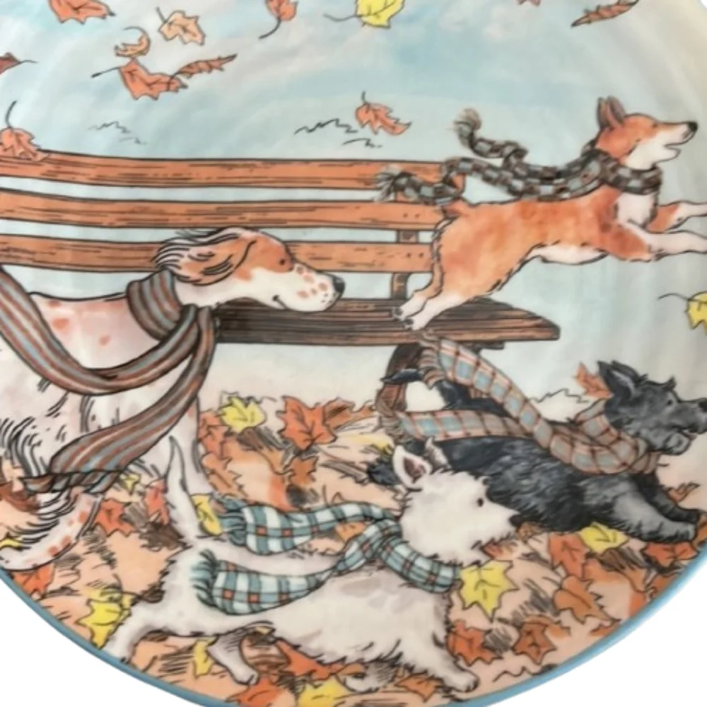*Pier 1 Autumn Park Bench Pups Plates Set of 8